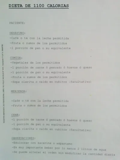 Ejemplo de dieta hipocalórica que me daban